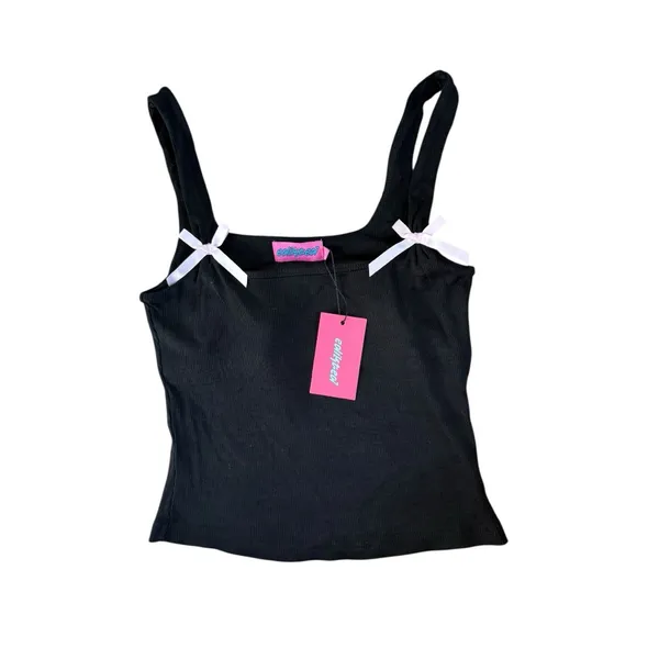 NEW Edikted Coquette Black Tank White Bow Detail Size Small Boho Retro - Image 2