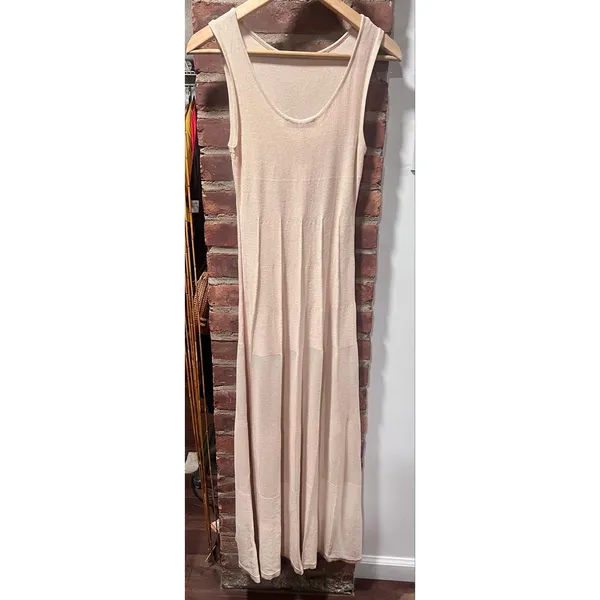 Zara NWT Sleeveless Knit Pleated Panel Maxi Dress Beige Small - Image 6