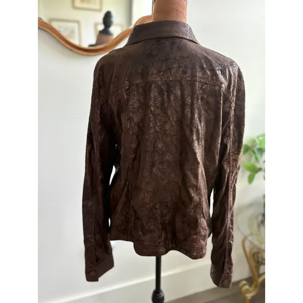 Bamboo‎ Traders Jacket Brown Button Down Shirt Faux Leather Snakeskin Women's - Image 4