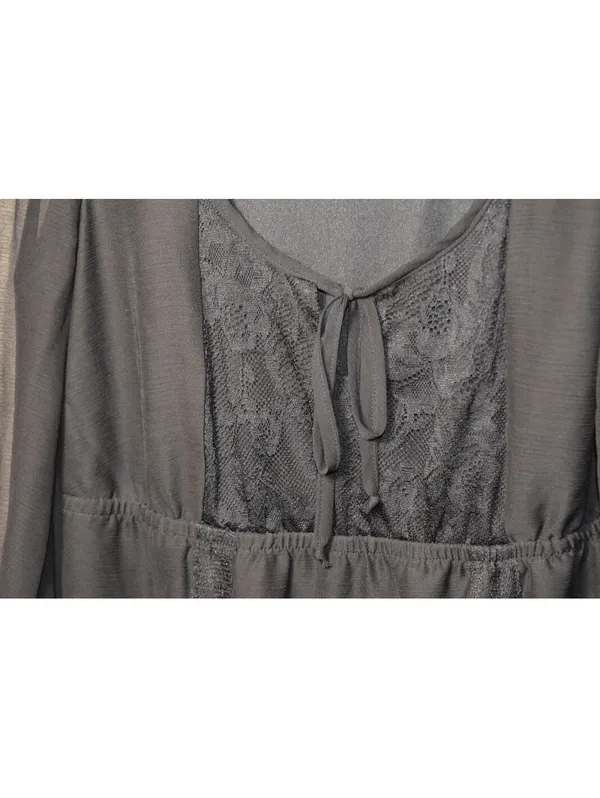 As You Wish Size L Black Sheer Chiffon Lace Tie Front Babydoll Dress Romantic Goth - Image 5