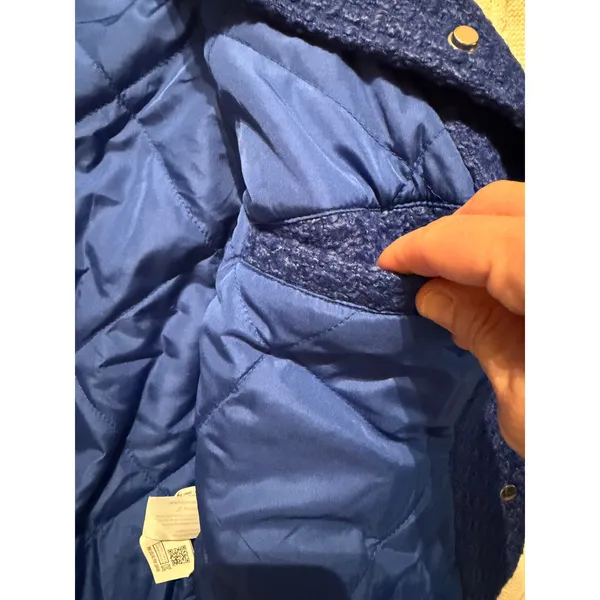 English Factory Navy Blue Cream Oversized Bomber Jacket Sz S Varsity Puffer - Image 8