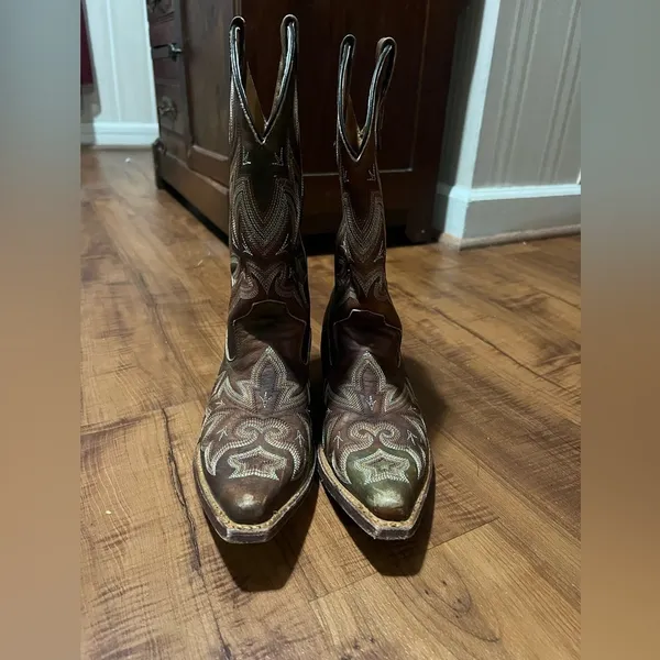 ROCKY HANDMADE Leather Western Cowgirl Boots-Brown Size 6 - Image 2