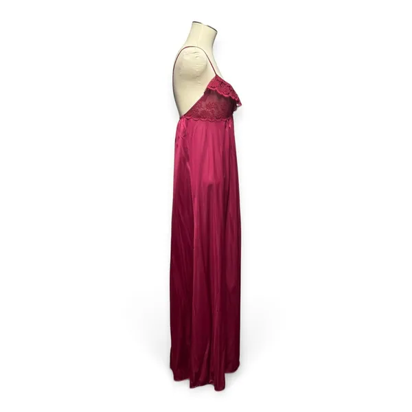 Maidenform Vintage Made in USA Union Made Lace Satin Nightgown Burgundy Medium - Image 5
