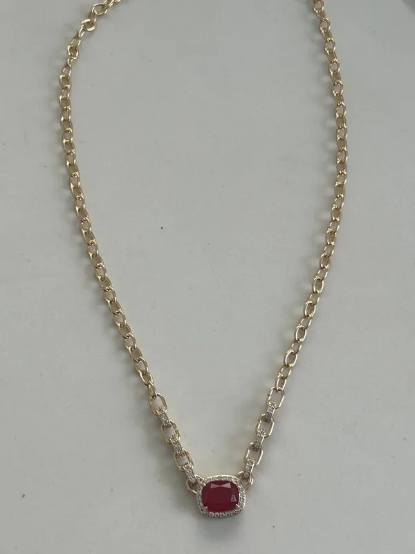 Bomb Party Gold Chain Necklace with Red Gemstone Pendant - Image 2