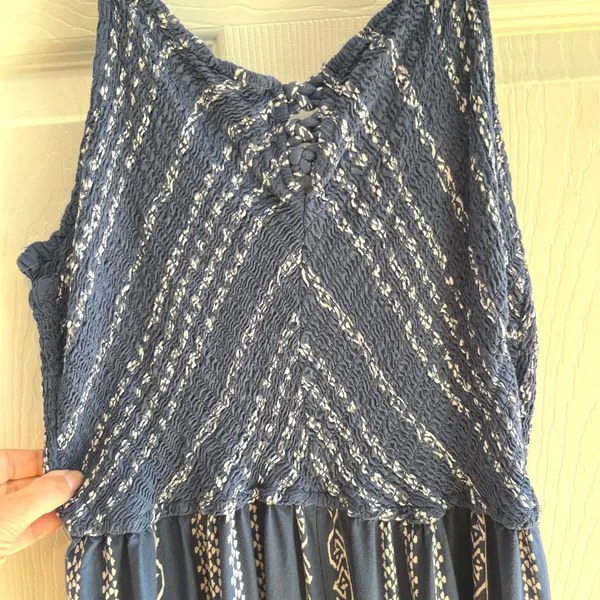 Blue Patterned Lightweight Jumpsuit with Flare BellBottoms Size Large Bohemian - Image 2