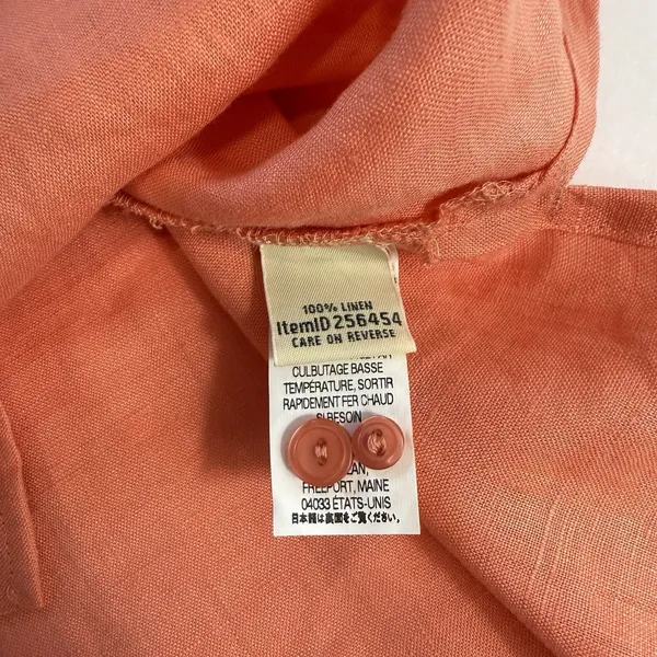 LL Bean Coral Orange Premium Washable Linen Long Sleeve Button‎ Up Shirt Size 1X - Image 11