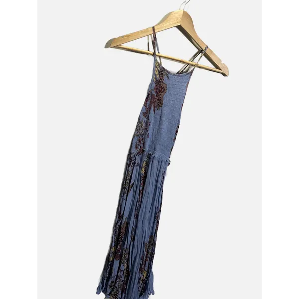 Free People Midi Dress Womens‎ Small Blue Floral Smocked Boho Summer - Image 3
