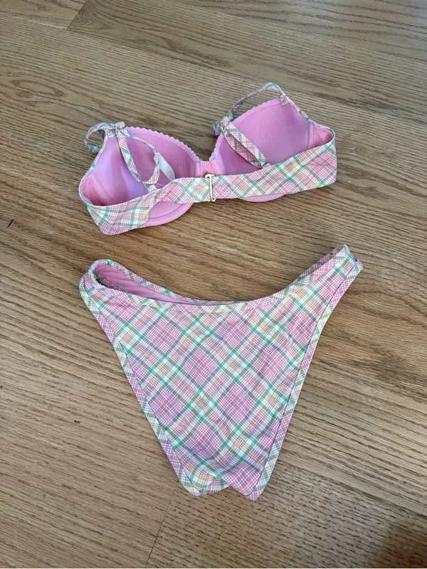 Frankie's Bikinis Pink Plaid Padded Bikini Set - Image 4