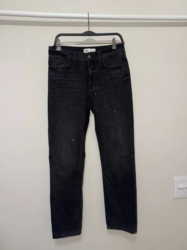ZARA Rhinestone Jeans Black - Image 2