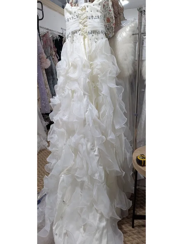 Pre owned hand made 3d floral gem raffle bridal wedding dress with train XXS TO - Image 2