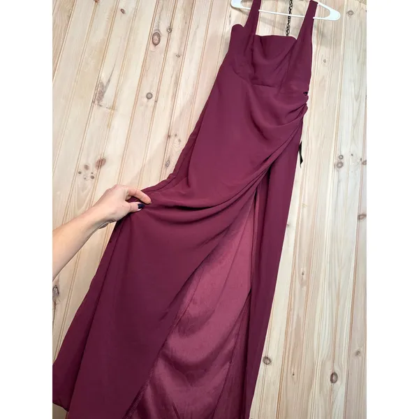 NWT Lulus Glamorous Disposition Burgundy Ruched Maxi Dress Bridesmaid Gala Sz M - Image 6