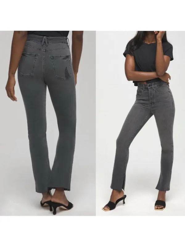 Good American Good Boy High Waist Skinny Jeans Womens Size 2/26 Raw Hem‎ Stretch - Image 2