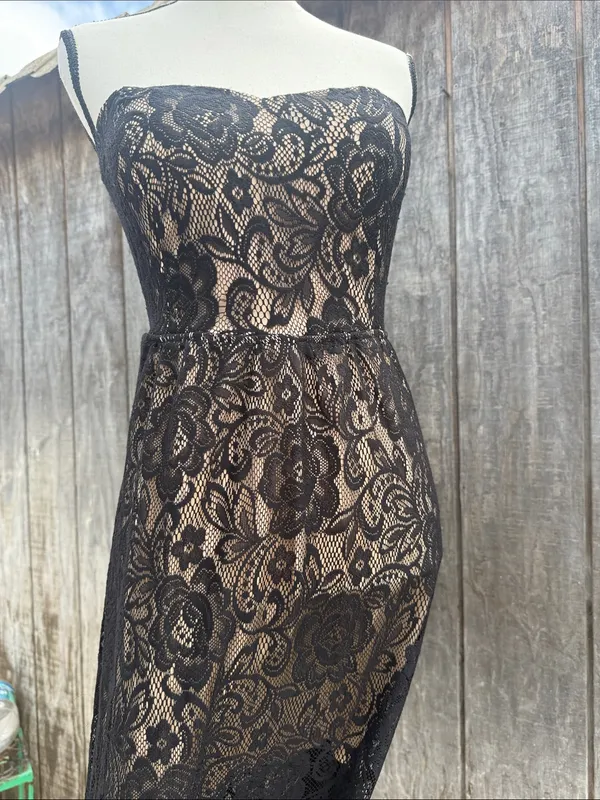 EUC Papaya Elegant Intricate Black Floral Lace Strapless Maxi Dress Size Large - Image 9