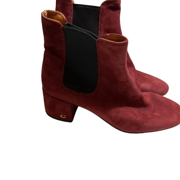 Coach Chelsea Boots Burgundy 7 Women Suede Block Heel Ankle Goring G2765 - Image 3