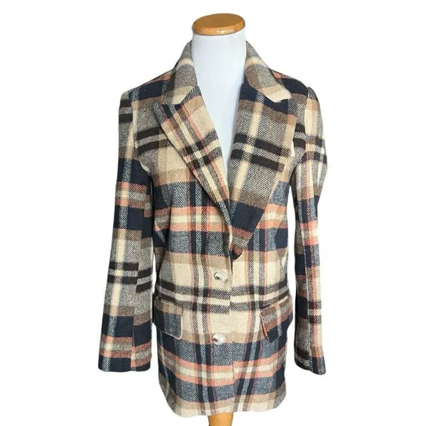 Womens Jing Oni Chic Autumnal Plaid Blazer Winter Coat Jacket - Sz S - Image 2