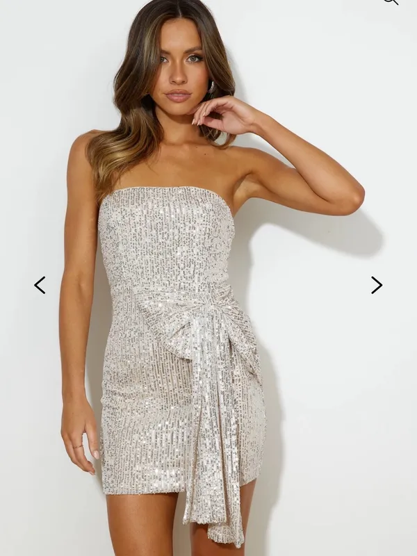Hello Molly She’s The Gift Sequin Mini Dress Beige Party Going Out - Image 2