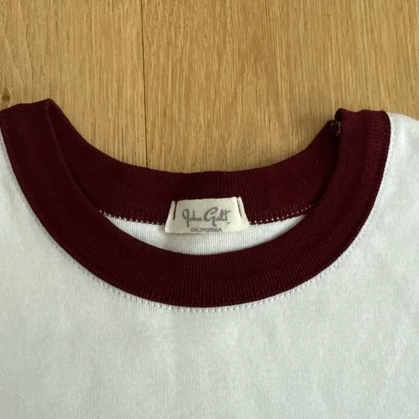 Brandy Melville Tee Crew Neck Short Sleeve USA Hailie One Size White Red - Image 2