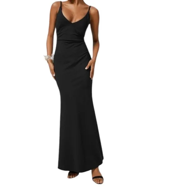 Halara Womens Size Large V Neck Mermaid Maxi Dress Black Adjustable Straps‎ NWOT - Image 9