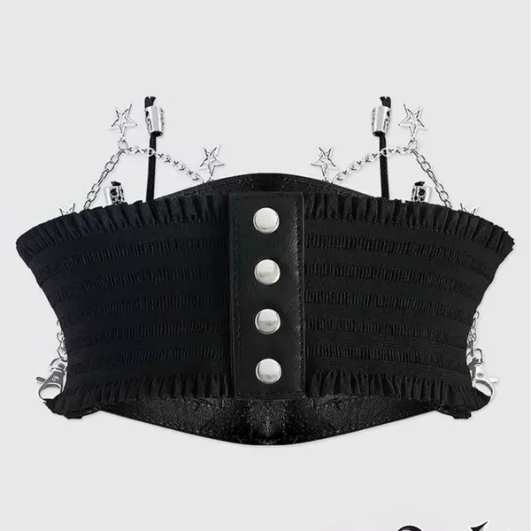 Black Gothic Corset Belt with Silver Chains - Image 2