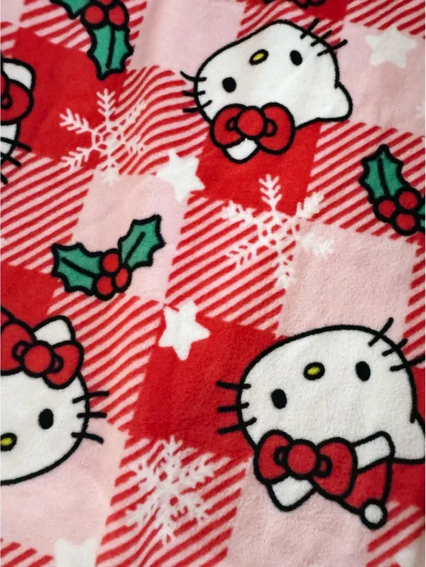 (C170) Hello Kitty Sanrio Holiday Pajama Pant Pink Plaid Mistletoe Santa - Image 3