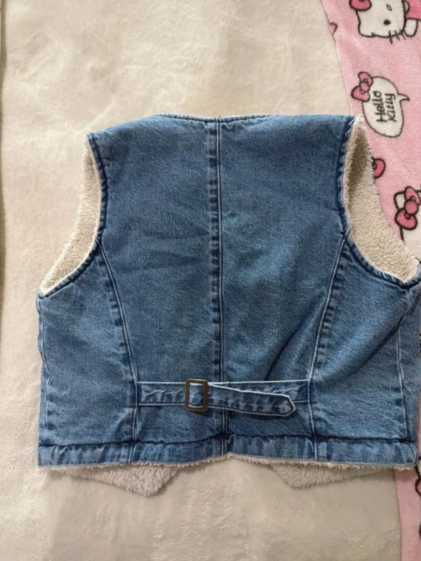 Forever 21 Blue Denim Sherpa-Lined Vest - Image 2