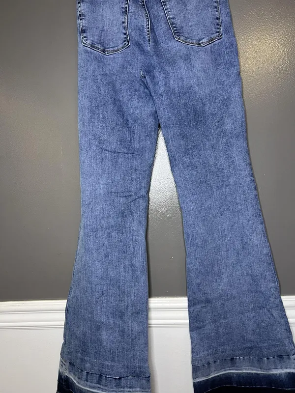 Good American Good Legs Flare Jeans Womens 6/28 Medium Wash Frayed Hem Denim - Image 6