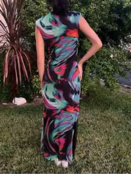 Zara Vibrant Abstract Midi Mesh Dress Multicolor - Image 4