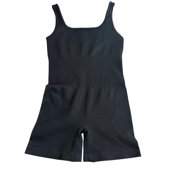 OQQ Size M Square Neck Athletic Romper Black‎ Ribbed Sporty Closet Staple Basic - Image 2