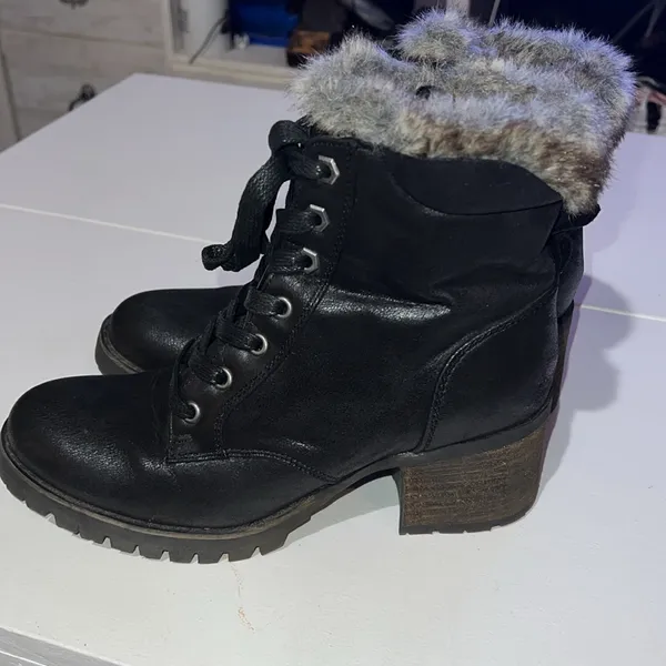 STEVE MADDEN Comfort Women SZ 9 Faux Fur Lined Ankle Booties Black Block Heeled - Image 4