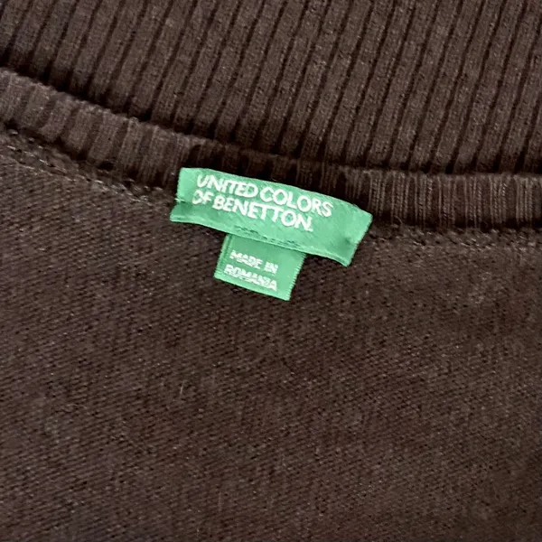 UNITED COLORS OF BENETTON Argyle Wool Blend V-Neck Sweater Preppy Size Small - Image 10