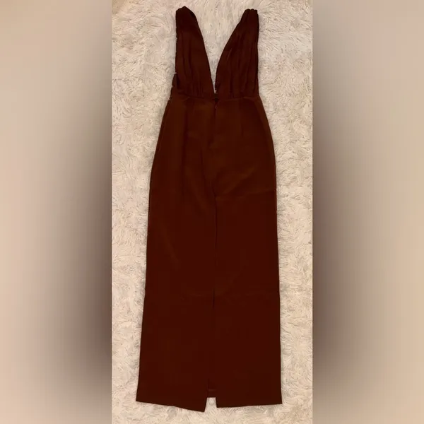 NWT Reformation Velda Deep V sleeveless midi Dress Brown Size 0 - Image 6