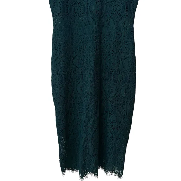 Lulus Remarkable Forest Green Sheer Lace Short Sleeve‎ Lined Dress Event Party M - Image 4
