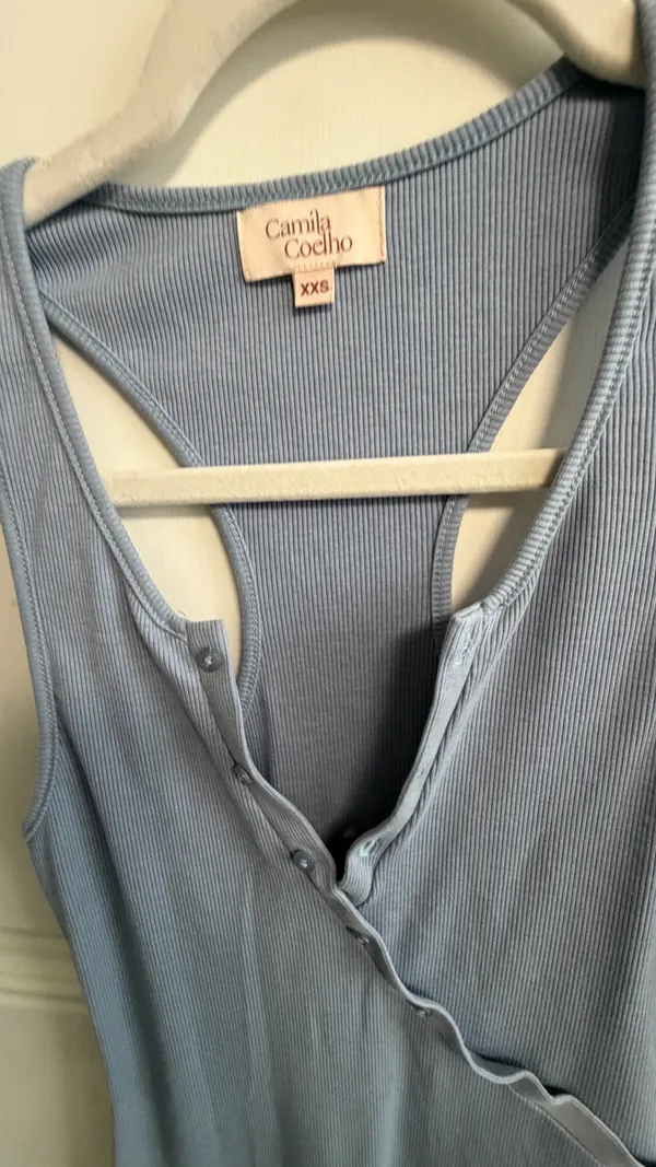 Camila Coelho Blue Ribbed Henley Asymmetrical Mini Dress XXS - Image 9