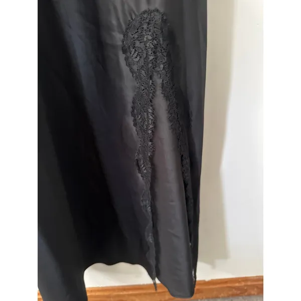 INC Black Silk Blend Lace Trim Slip Dress V-Neck Maxi Nightgown Slit Size XS NEW - Image 10
