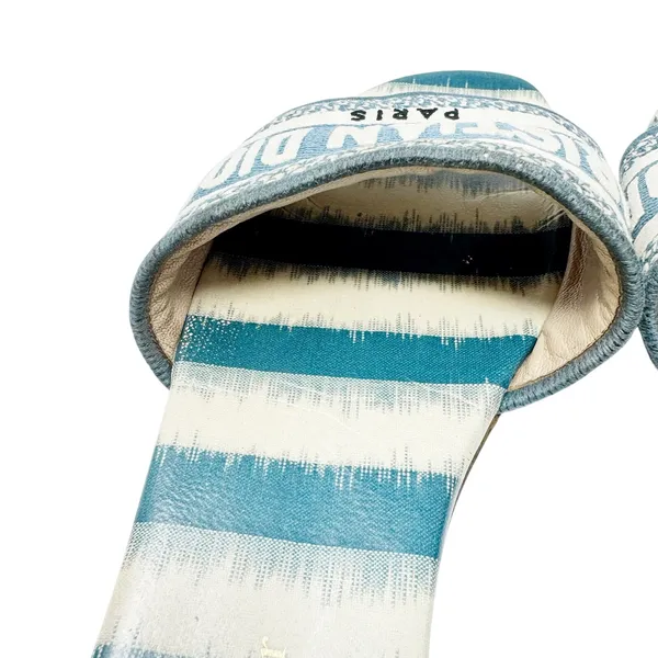 Christian Dior Dway Slides Deep Ocean Blue White Striped Canvas Sandals 37.5 - Image 8