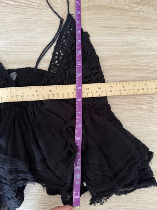 Free People XL Carrie Babydoll Cami Top Black Eyelet Boho Peasant Lagen Fairy - Image 7