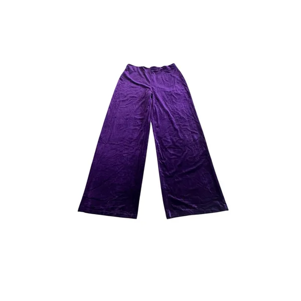 Mango MNG Women's Large Purple Crushed Velvet Wide Leg Pants High Waist NWT - Image 15