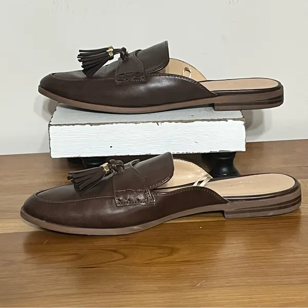 Loft Elegant Brown Faux‎ Leather Tassel Detail Loafers Women’s Size 8M - Image 2