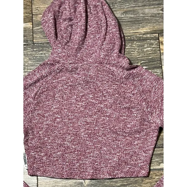 Gymshark Womens Cropped Hoodie‎ Long Sleeve Burgundy Heathered Knit Size Medium - Image 7