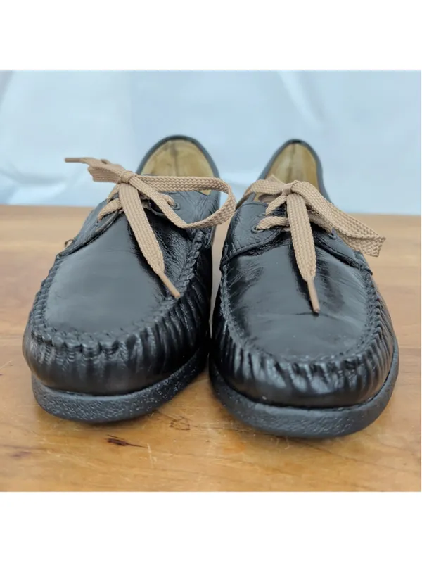 Ladies' Greek Black Leather Moccasin Style Lace Up Shoes Size 40 - Image 3