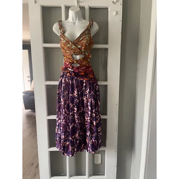 Zimmermann Aliane Cut Out Midi Dress Mixed Paisley Print Cotton Summer Dress - Image 7