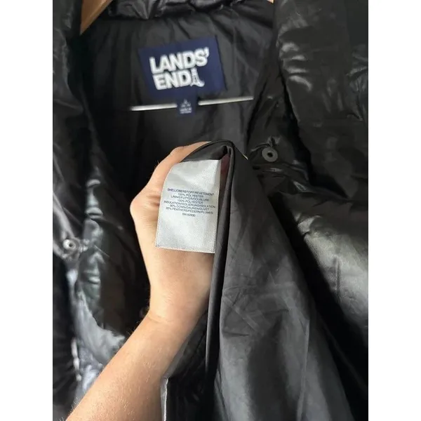Lands’ End Black Shiny Power Down Puffer 600 Fill Jacket Adjustable Waist Large - Image 5