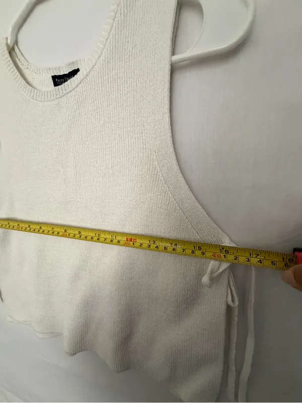 White House Black Market Sweater Vest Small Off White Side Tie Sleeveless(A919) - Image 4