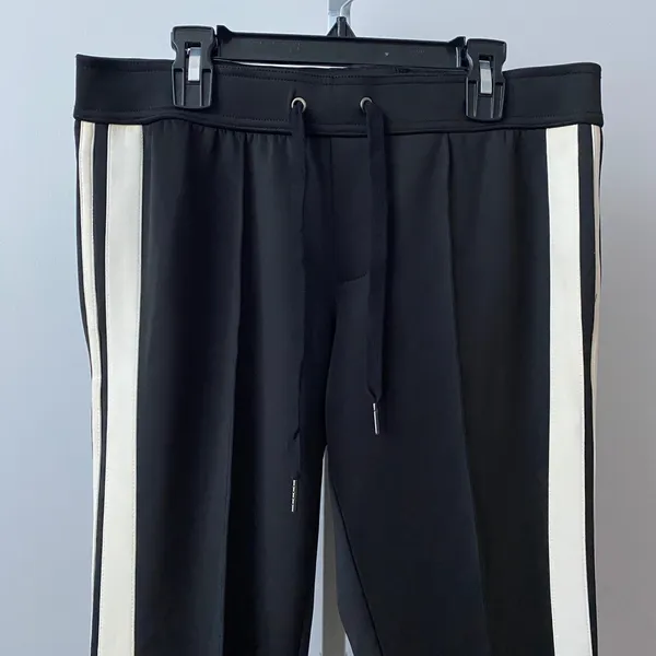Pam & Gela S‎ Black Track Pants White Side Stripe Drawstring Tapered Athleisure - Image 2
