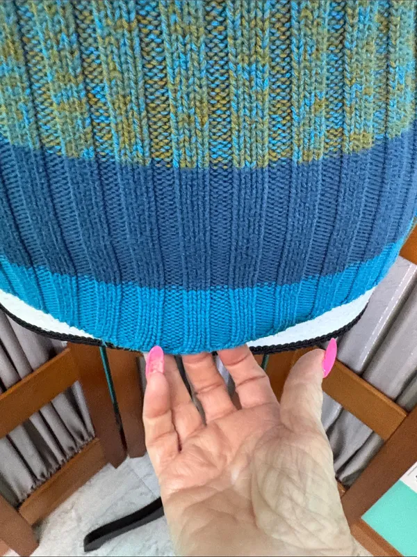 Cozy Striped Cowl Neck Sweater in Teal and Olive - Image 4