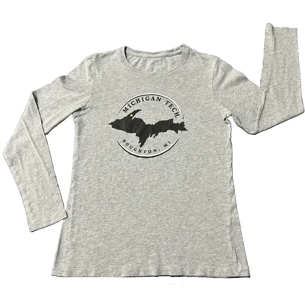 Gear For Sports Michigan Tech Women Small Shirt Long Sleeve UP Map Gray MTU - Image 2