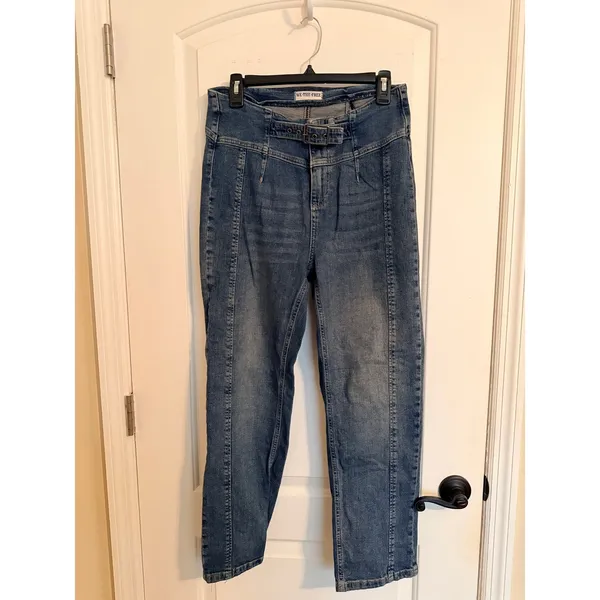 We The Free Jeans Womens 29 Blue Belted High Rise Straight‎ Leg Seamed Denim - Image 6