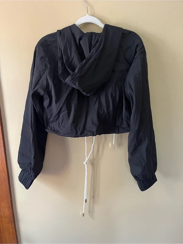 naked wardrobe Black Hooded Jacket with White Drawstrings - Image 5
