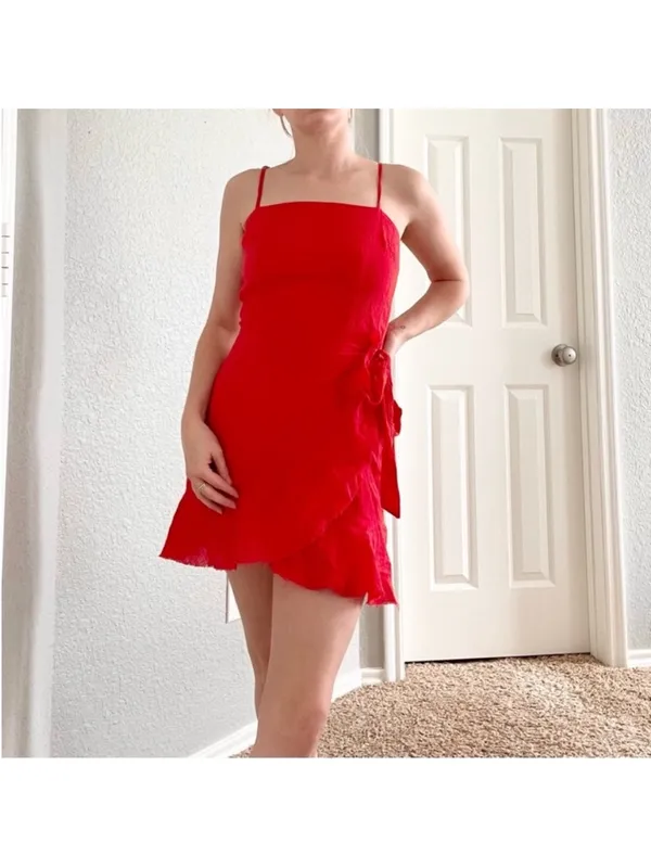 Princess Polly Red Spaghetti-Strap Kiribati Mini Dress with Side Tie - Image 4
