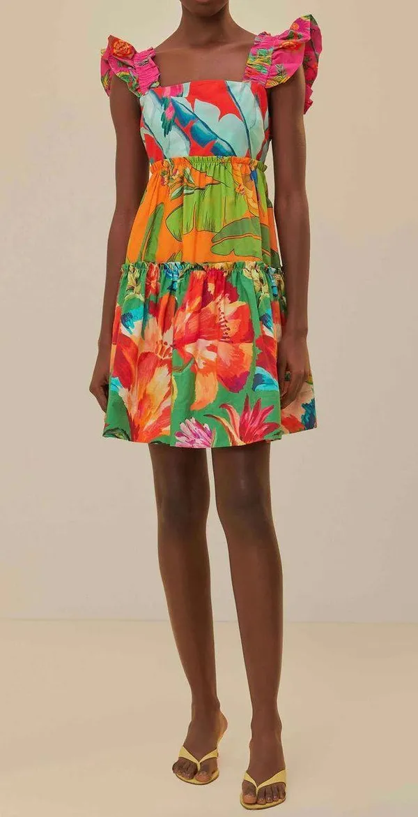 Foliage Mix Cotton Mini Dress, Size XS - Image 3